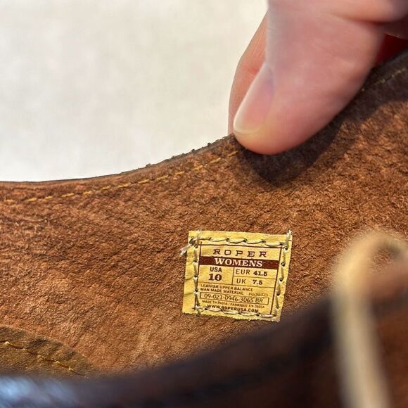 NEW Roper Mika Front Zip Sandals Sz 10 Brown Tooled Leather 3" Heel Open Toe - Picture 8 of 9